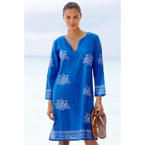 Aspiga blue organic cotton block printed tunic swim coverup